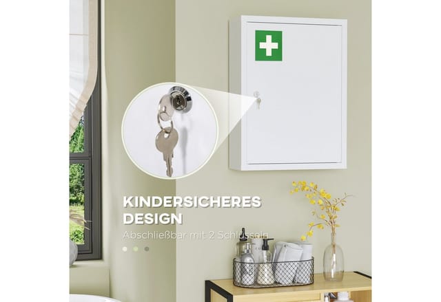 kleankin Medizinschrank, mit Schloss, LxBxH: 40 x 15 x 53,5 cm - weiss