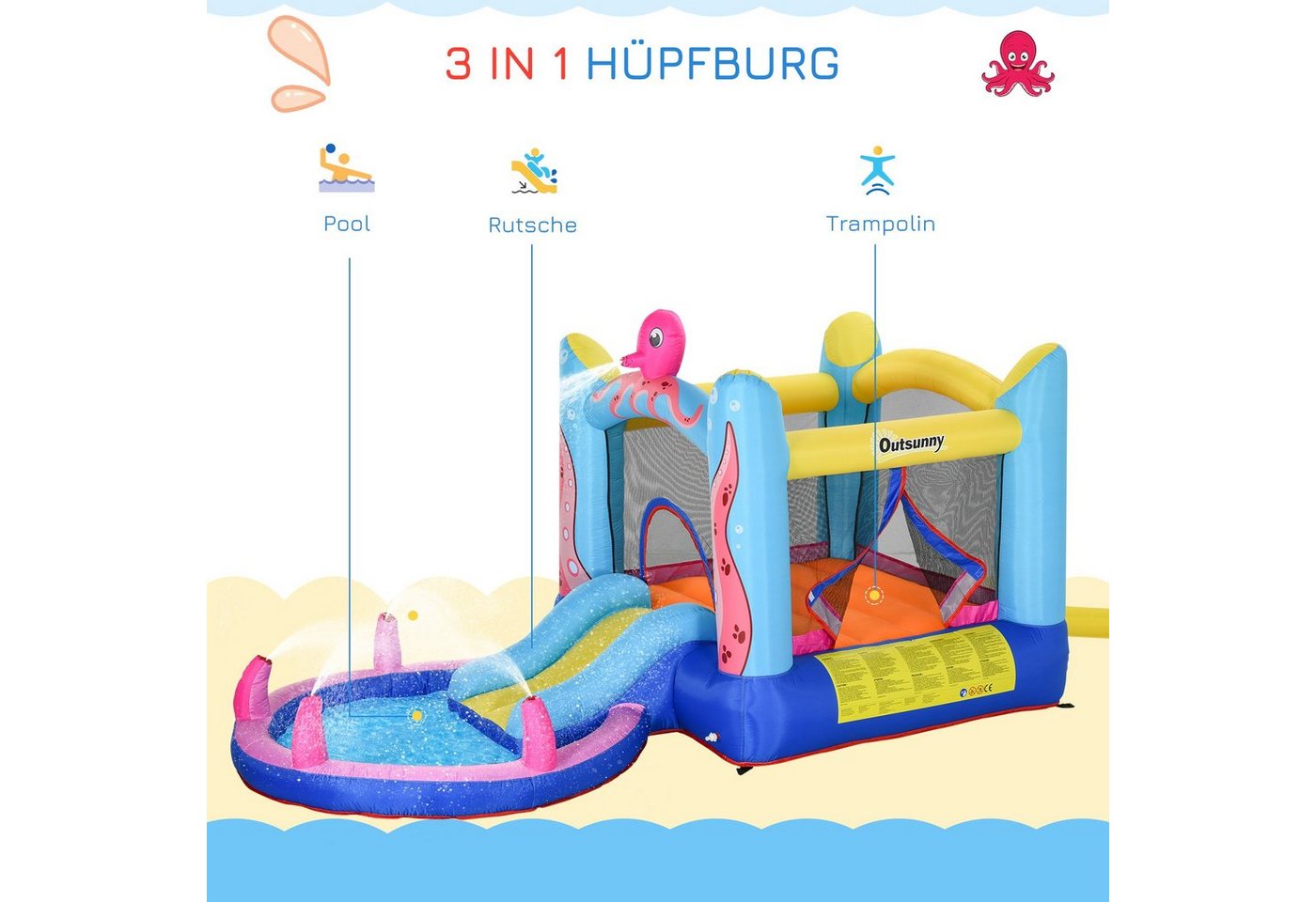 Outsunny Hüpfburg, mit kleinem Pool, LxBxH: 360 x 175 x 180 cm - bunt Bild 3