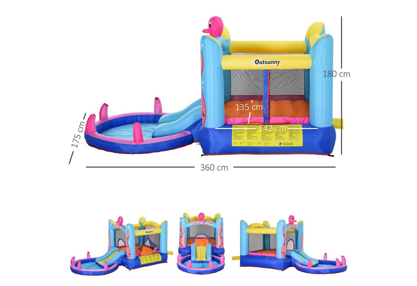 Outsunny Hüpfburg, mit kleinem Pool, LxBxH: 360 x 175 x 180 cm - bunt Bild 4