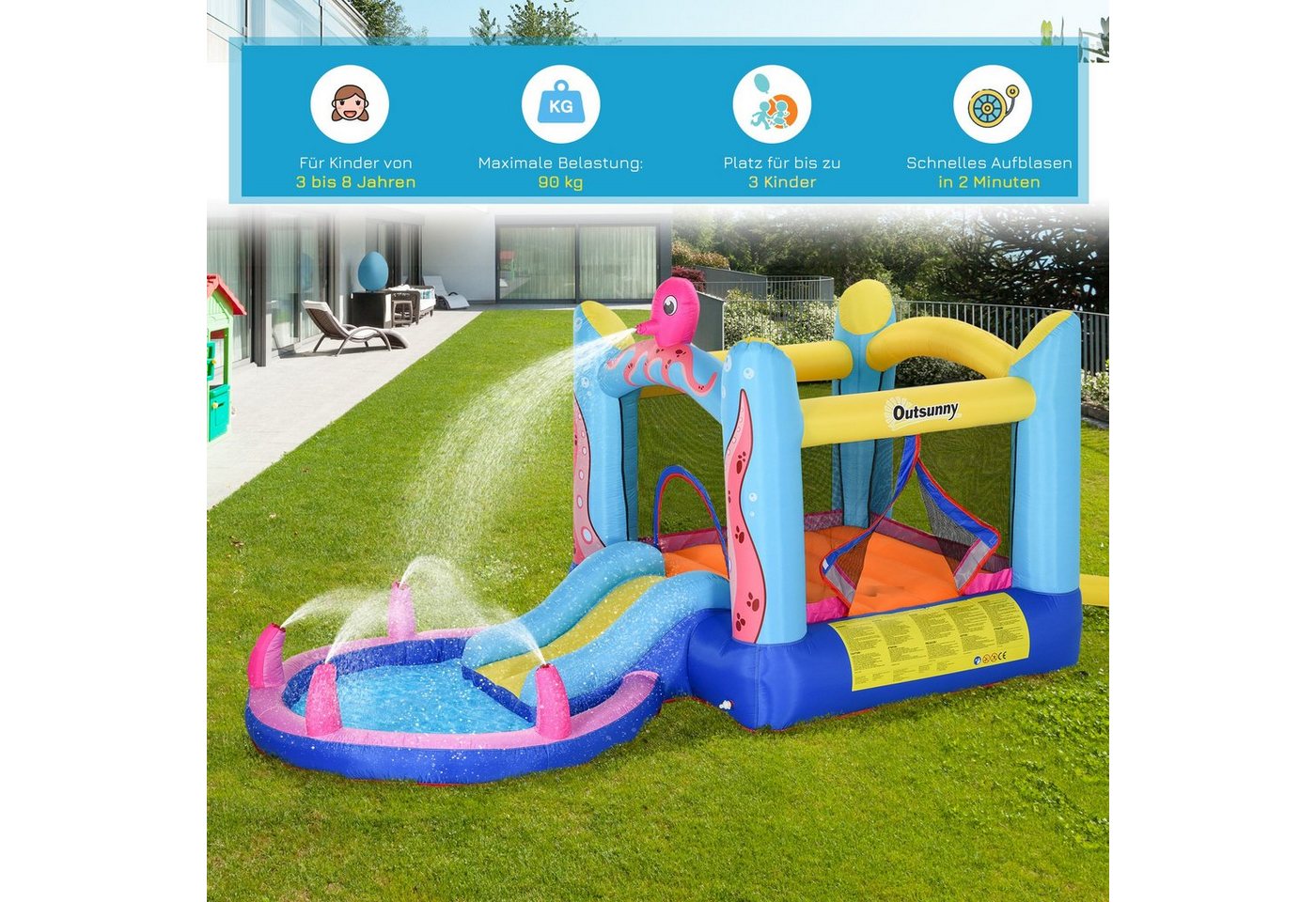 Outsunny Hüpfburg, mit kleinem Pool, LxBxH: 360 x 175 x 180 cm - bunt Bild 5
