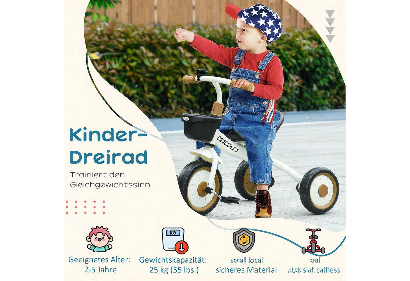Aiyaplay Dreirad, mit Korb, LxBxH: 70,5 x 50 x 58 cm - weiss Bild 2