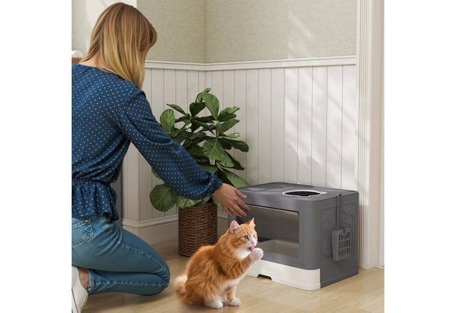 PawHut Katzentoilette, mit Schaufel, LxBxH: 48,5 x 38 x 36,5 cm - grau
