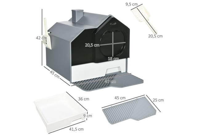 PawHut Katzentoilette, mit Schaufel, LxBxH: 47 x 45 x 42 cm - grau