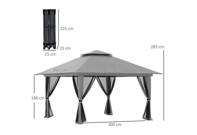 Outsunny Pavillon, LxBxH: 392 x 392 x 283 cm - grau