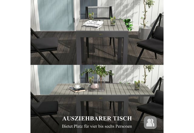 Outsunny Gartentisch, mit erweiterbarer Tischplatte, LxBxH: 162 x 80 x 75 cm - grau