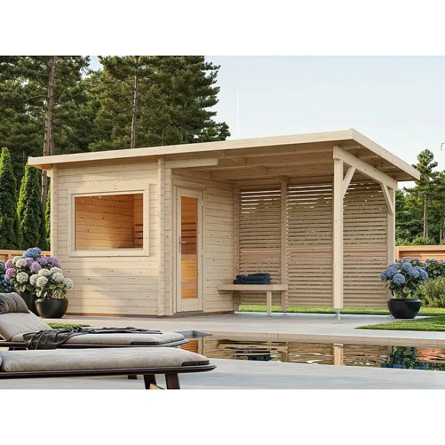 PALMAKO Saunahaus »Sanna«, B x H x T: 490 x 249 x 210 cm, naturbelassen, Fichtenholz - braun