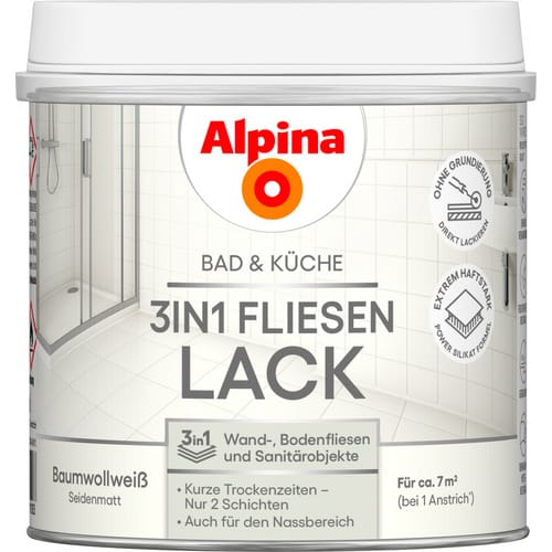 ALPINA Fliesen-Lack »Bad & Küche«, Baumwollweiß, seidenmatt, 500 ml - weiss