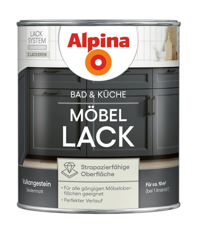 ALPINA Möbel-Lack »Bad & Küche«, Silberfarn, seidenmatt, 750 ml - schwarz