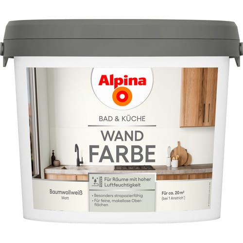 ALPINA Wandfarbe »Bad & Küche«, Baumwollweiß, matt, 2,5 L - weiss