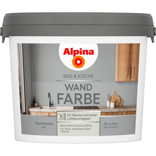 ALPINA Wandfarbe »Bad & Küche«, Sturmwolke, matt, 2,5 L - grau
