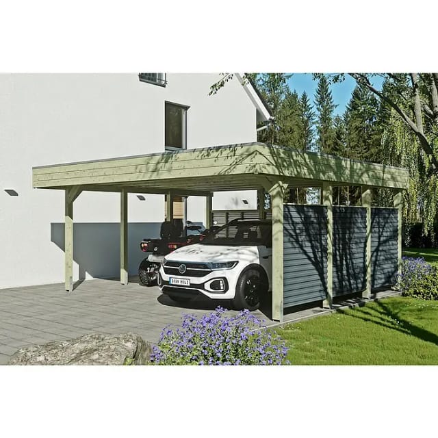 SKANHOLZ Doppelcarport »Friesland Set 13«, 557 x 555 cm (BxT), mit Rück- und Seitenwand - gruen