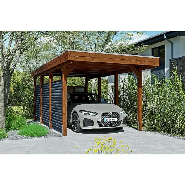 SKANHOLZ Einzelcarport »Friesland Set 11«, 314 x 555 cm (BxT), mit Rück- und Seitenwand, nussbaum - braun