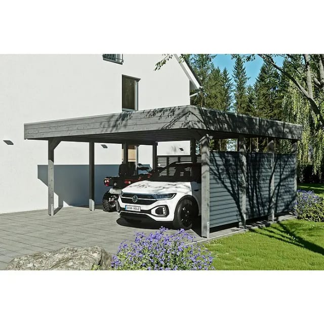 SKANHOLZ Doppelcarport »Friesland Set 13«, 557 x 555 cm (BxT), mit Rück- und Seitenwand, schiefergrau