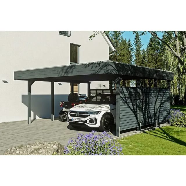 SKANHOLZ Doppelcarport »Friesland Set 13«, 557 x 555 cm (BxT), mit Rück- und Seitenwand, anthrazit - schwarz