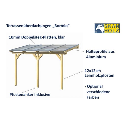 SKANHOLZ Terrassendach »Bormio«, 541 x 300 cm (BxT), Leimholz, eiche hell - beige