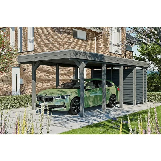SKANHOLZ Einzelcarport »Friesland Set 12«, 314 x 708 cm (BxT), mit Abstellraum, schiefergrau