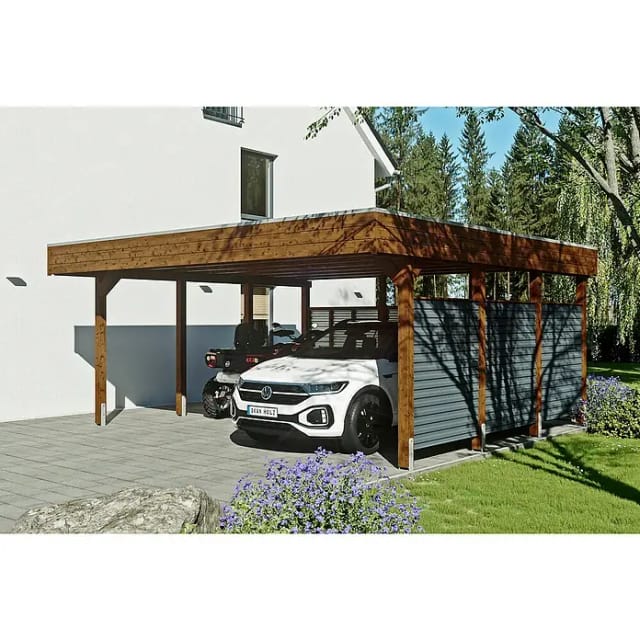 SKANHOLZ Doppelcarport »Friesland Set 13«, 557 x 555 cm (BxT), mit Rück- und Seitenwand, nussbaum - braun