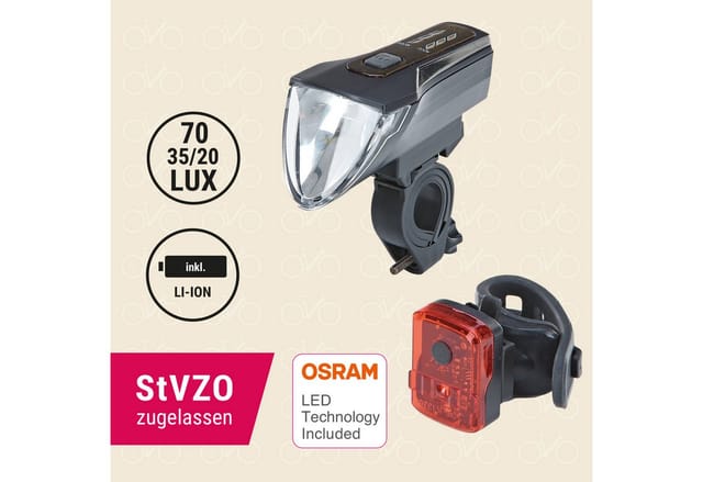 PROPHETE Fahrrad-Beleuchtungsset, akkubetrieben, max.: 70 lux, schwarz