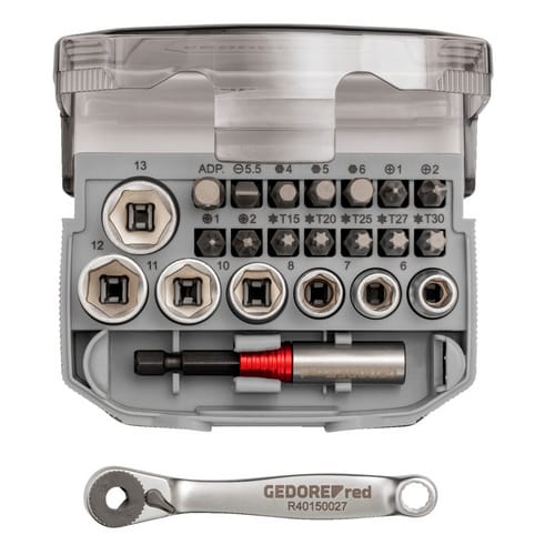 GEDORE red Steckschlüsselsatz, Bit-Knarren-Satz 1/4" mit Bit-Fix-Adapter compact 23-teilig - silberfarben