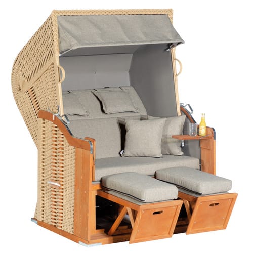 SUNNY SMART Strandkorb »Rustikal 255 Plus«, 2-Sitzer, Halbliege-Modell, Kunststoffgeflecht, taupe - beige