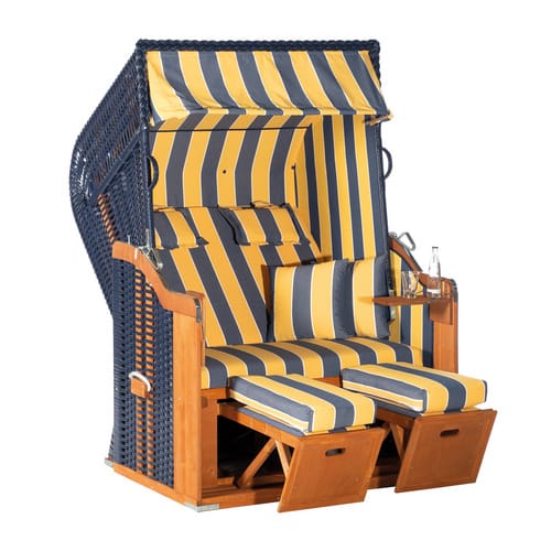 SUNNY SMART Strandkorb »Rustikal 250 Plus«, 2-Sitzer, Halbliege-Modell, Kunststoffgeflecht, blau/gelb - orange