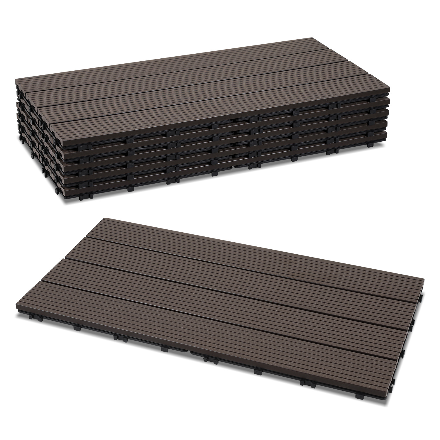 Wolketon 18er Set Wpc Terrassenfliesen Für Garten Balkon Bodenbelag, 4 Lamellen, 30 × 60 Cm, Klicksystem, Kaffee Braun