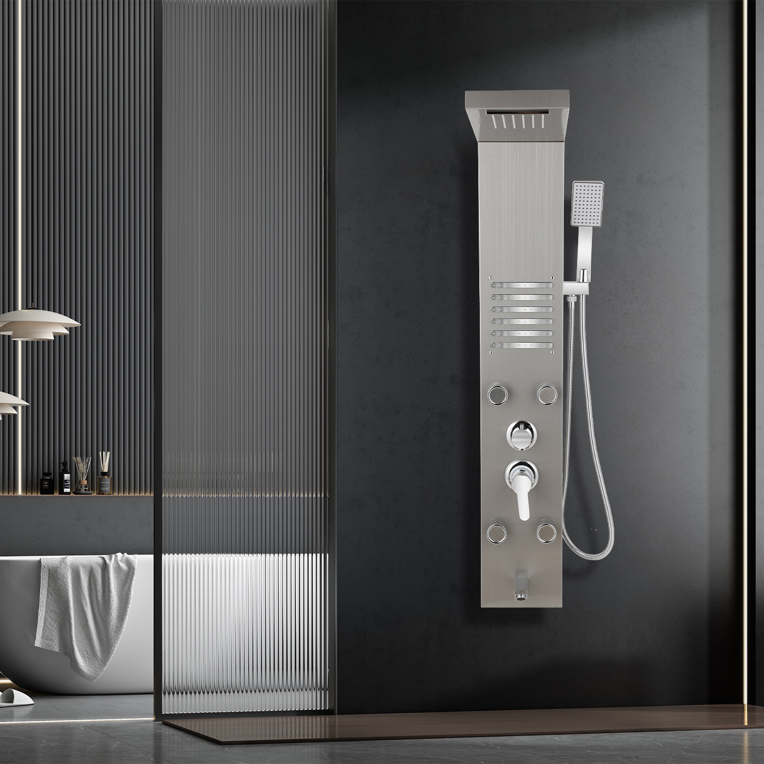 Wolketon Duschpaneel Silber Mit Regendusche, Handbrause & 5 Massagedüsen