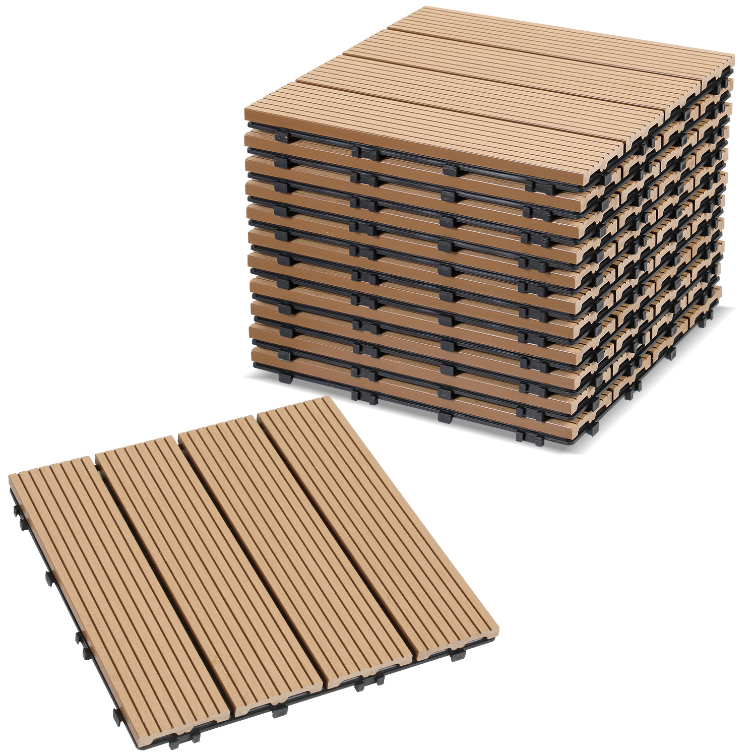 Wolketon 11pcs Wpc Terrassenfliesen Für Garten Balkon Bodenbelag 30x30cm Teak Mit Drainage Und Klicksystem