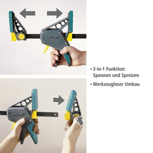 WOLFCRAFT Einhandzwinge, 100/915mm, grau, schwarz, türkis