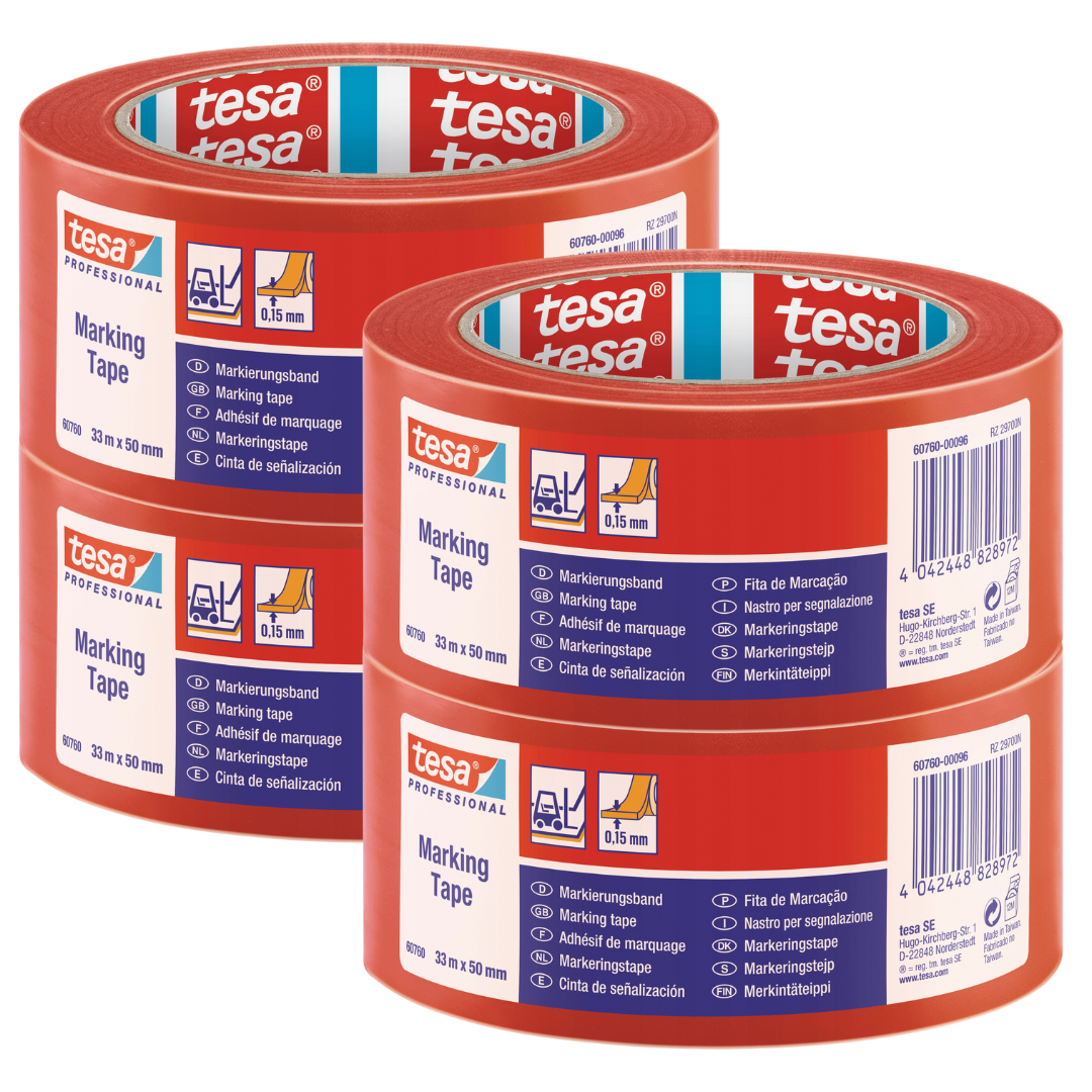 Tesa Pvc-warnmarkierungsband 33 M X 50 Mm, Rot X4