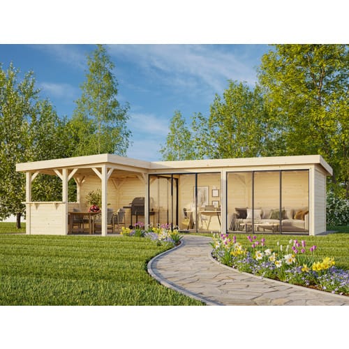 PALMAKO Pavillon »Lenna«, Aufstellmaße BxTxH: 916 x 628 x 245 cm, tauchgrundiert, Holz - braun