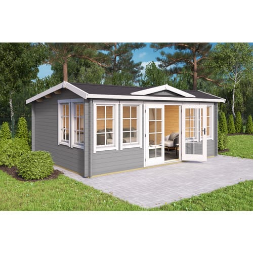 LASITA MAJA Blockbohlenhaus »Balmoral«, BxHxT: 570 x 239,4 x 421,3 cm (Außenmaß inkl. Dachüberstand), grau