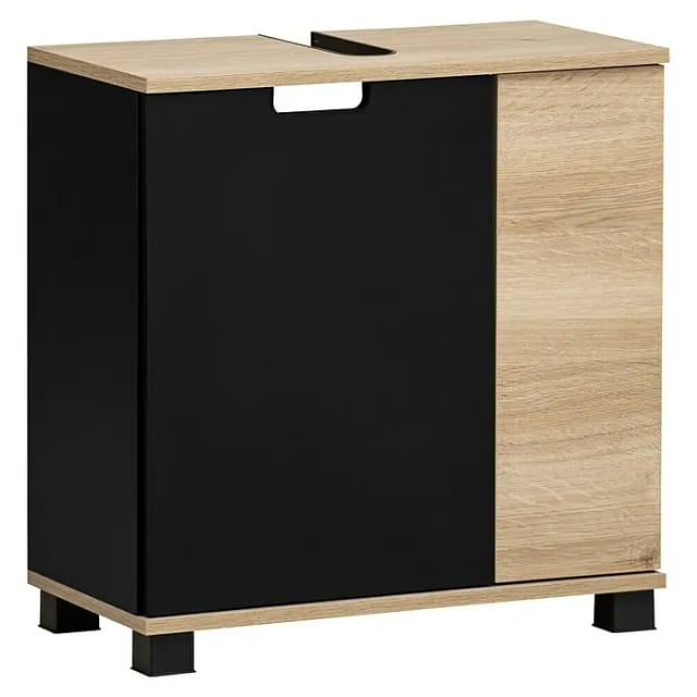 SCHILDMEYER Waschbeckenunterschrank »Emmik«, BxH: 59,8 x 62,4 cm, weiß eiche - schwarz