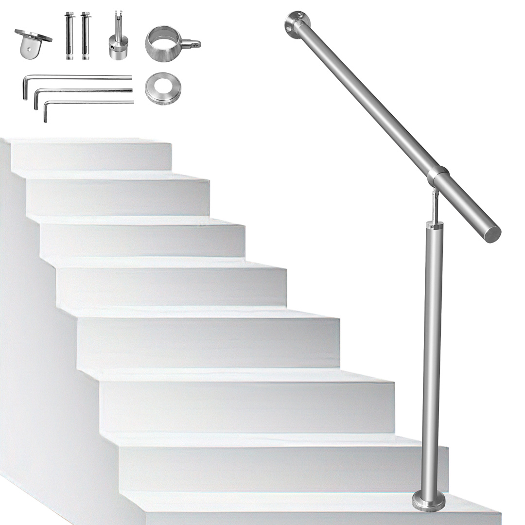 Randaco Edelstahl Eingangsgeländer 160 X 90 Cm, Silber Handlauf, Treppengeländer Für Hauseingang Und Treppe