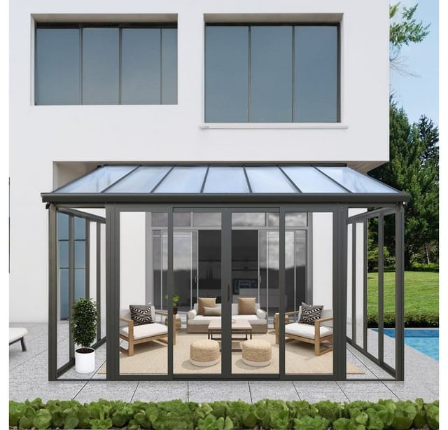HOME DELUXE Terrassenüberdachung »AMARIS«, 428x300x224 / 312 cm, Anthrazit - grau