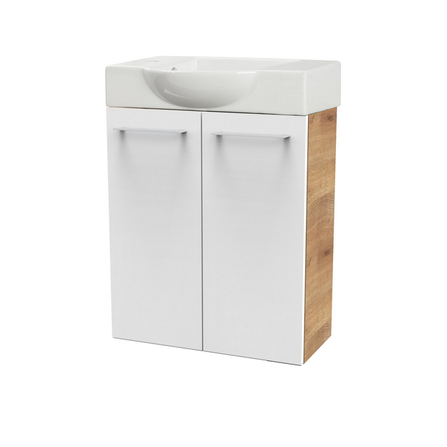 FACKELMANN Waschplatz-Set »SBC Gäste Bad«, 55cm links Asteiche/Weiß - weiss