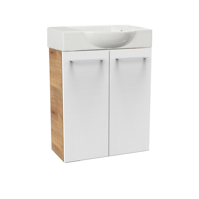FACKELMANN Waschplatz-Set »SBC Gäste Bad«, 55cm rechts Asteiche/Weiß - weiss