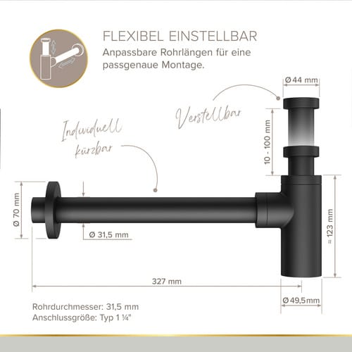 LENZ Flaschensiphon »JURI«, Ø: 32 mm, 1 1/4" - schwarz