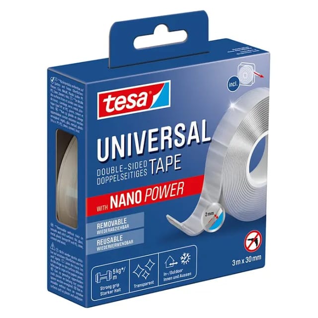 TESA Klebeband, Doppelseitig mit Nano-Power, LxB: 3 m x 30 mm - transparent