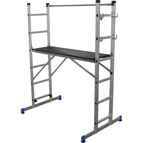 Gerüstleiter mit Plattform, 3-in-1, klappbar, Tragfähigkeit 150 kg, Aluminium - grau