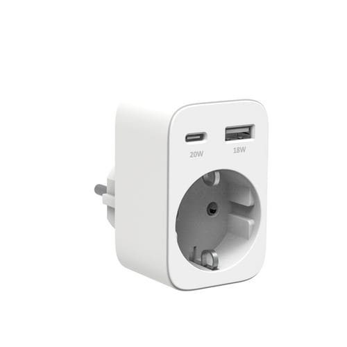 DEAL! USB-Steckdosenadapter, Schuko, USB-A, USB-C (Power Delivery 20 W), weiß - weiss