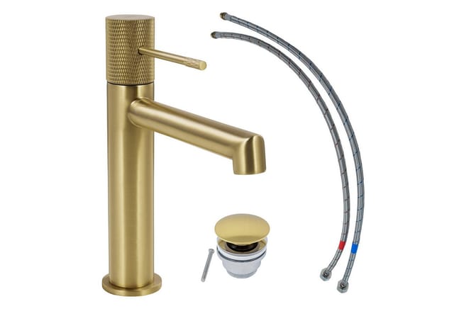 SCHÖNER WOHNEN KOLLEKTION Waschtischarmatur »Kadia«, BxHxL: 16,7 x 19,9 x 4,5 cm, Metall, mattgold - goldfarben
