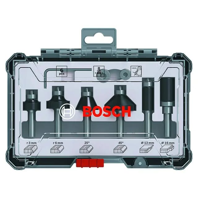 BOSCH Kantenfräser, Set, 6-tlg., 8 mm Schaft - grau