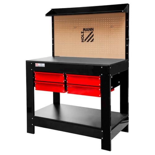 HOLZMANN-MASCHINEN Werkbank »WT37«, BxHxT: 112 x 158 x 61 cm, 4 Schubladen, schwarz/rot