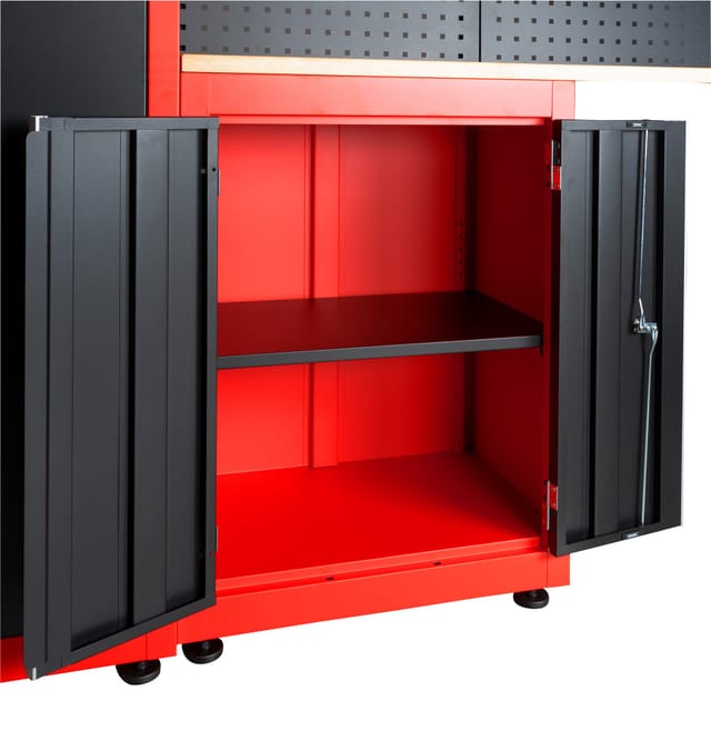 HOLZMANN-MASCHINEN Profi Werkbank »WESS13«, inkl. Schrank und Lochplatte, rot/schwarz