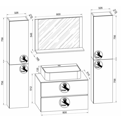 VCM Waschplatz-Set »Lendas«, 5-tlg., 80 cm, anthrazit - grau