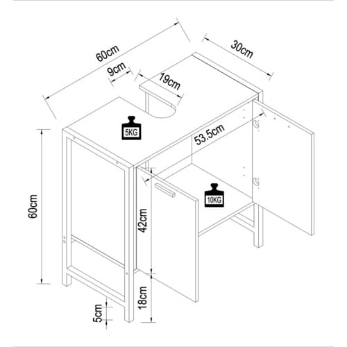 VCM Badezimmer-Unterschrank »Edino«, BxHxT: 60 x 60 x 30 cm - braun