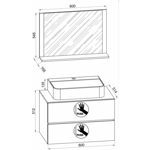 VCM Waschplatz-Set »Lendas«, 3-tlg., 80 cm, anthrazit - grau
