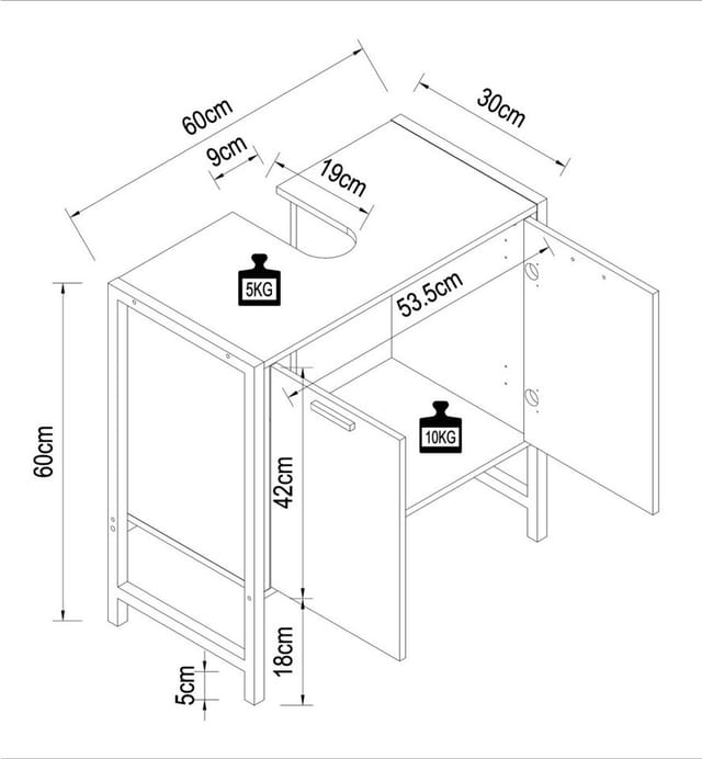 VCM Badezimmer-Unterschrank »Edino«, BxHxT: 60 x 60 x 30 cm - weiss