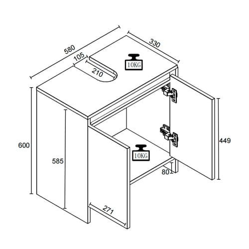 VCM Badezimmer-Unterschrank »Malira«, BxHxT: 58 x 60 x 33 cm - braun